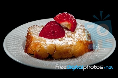 Pound Cake With Strawberry On Black Stock Photo