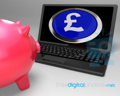 Pound Symbol Button On Laptop Shows Earnings Stock Image