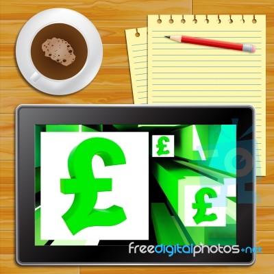 Pound Symbol On Cubes Shows Britain Currency Tablet Stock Image