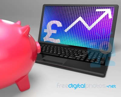 Pound Symbol On Laptop Showing Britain Increases Stock Image