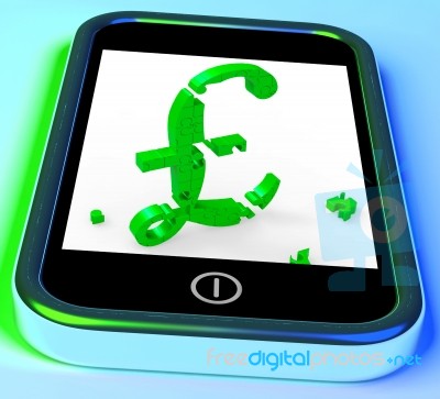 Pound Symbol On Smartphone Shows United Kingdom Finances Stock Image