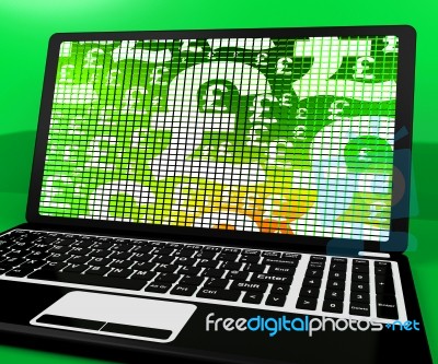 Pound Symbols On Laptop Showing Money And Investment Stock Image