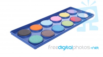 Powder Color Palette Plastic Tray On White Background Stock Photo