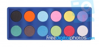 Powder Color Palette Tray On White Background Stock Photo