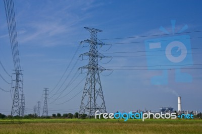 Power Plant And Power Lines Stock Photo