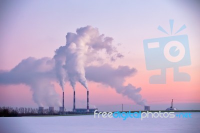 Power Plant In The Evening Stock Photo