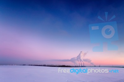 Power Plant In The Evening Stock Photo