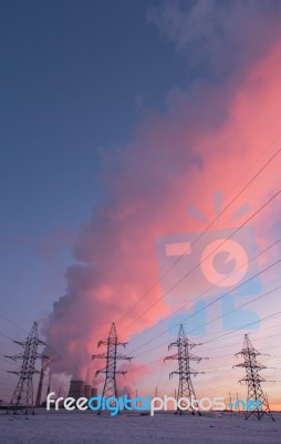 Power Station In The Evening Stock Photo