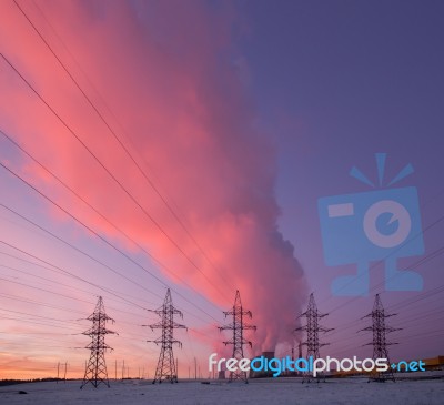 Power Station In The Evening Stock Photo