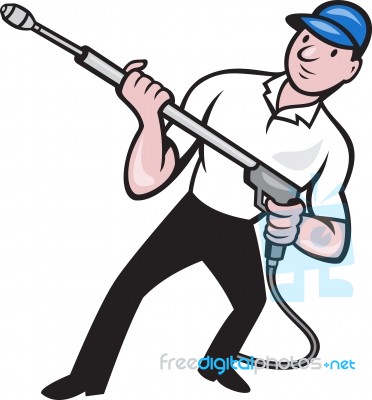 Power Washing Pressure Water Blaster Worker Stock Image