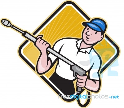 Power Washing Pressure Water Blaster Worker Stock Image