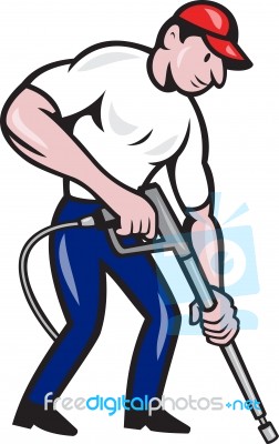 Power Washing Pressure Water Blaster Worker Stock Image