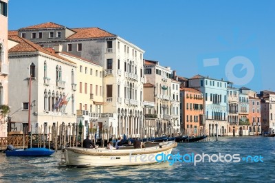 Powerboat Cruising Down The Grand Canal Stock Photo