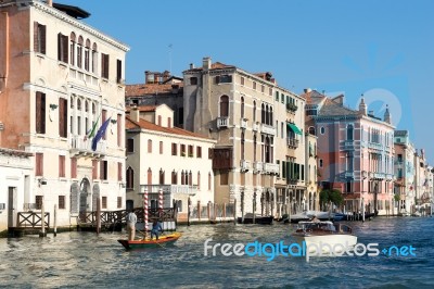 Powerboat Cruising Down The Grand Canal Stock Photo