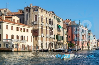 Powerboat Cruising Down The Grand Canal Stock Photo