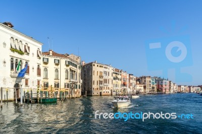 Powerboat Cruising Down The Grand Canal Stock Photo