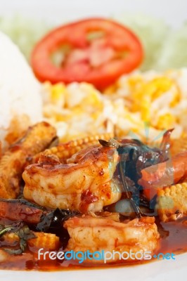 Prawn Fried With Vegetables Stock Photo