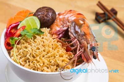 Prawn Noodle Soup Stock Photo