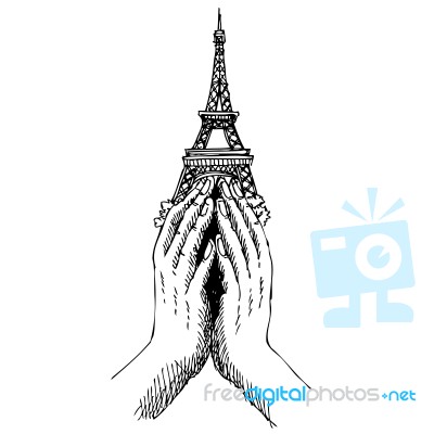 Pray Hands And  Eiffel Tower ,paris Stock Image