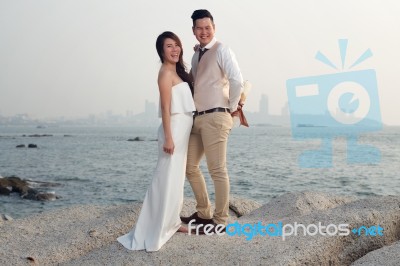 Pre Wedding Outdoor Romantic Stock Photo