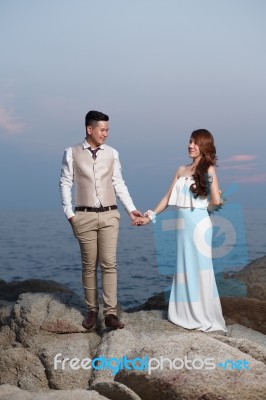 Pre Wedding Outdoor Romantic Stock Photo