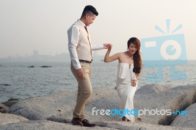 Pre Wedding Outdoor Romantic Stock Photo