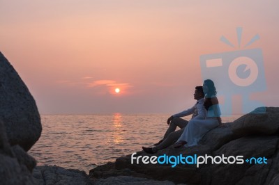 Pre Wedding Outdoor Romantic Sunse Stock Photo