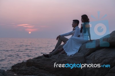 Pre Wedding Outdoor Romantic Sunset Stock Photo