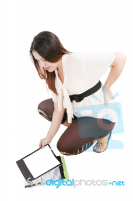 Pregnant Lady Holding Book Stock Photo