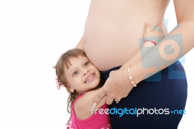 Pregnant Woman With Her Daughter Stock Photo