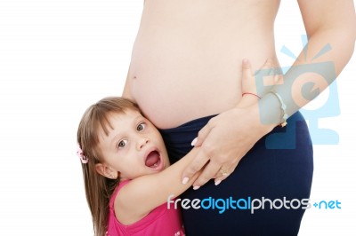 Pregnant Woman With Her Daughter Stock Photo