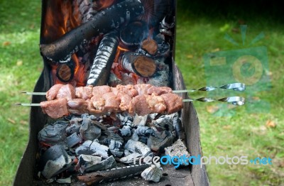 Preparation Of Shashlik Outdoor Stock Photo