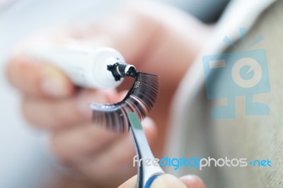 Prepare To False Eyelashes Stock Photo