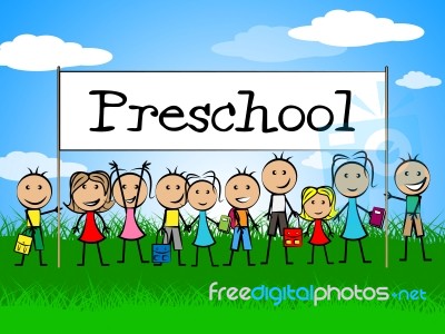 Preschool Kids Banner Represents Day Care And Child Stock Image