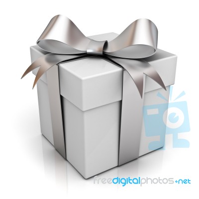 Present Box With Silver Ribbon Bow Stock Image