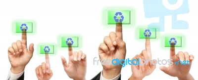 Pressing Recycle Button Stock Photo