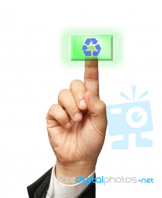 Pressing Recycle Button Stock Photo