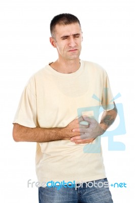 Pressing Stomach Stock Photo