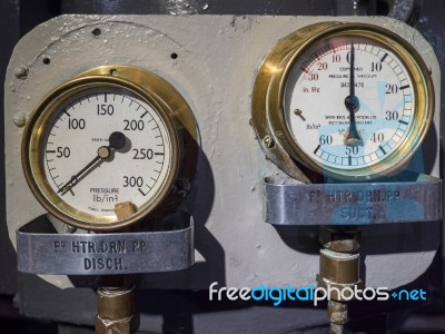 Pressure Dials On Hms Belfast Stock Photo