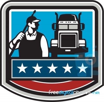 Pressure Washer Worker Truck Crest Usa Flag Retro Stock Image