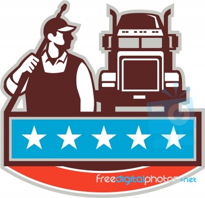 Pressure Washer Worker Truck Usa Flag Retro Stock Image