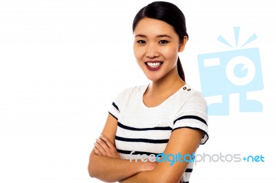 Pretty Asian Girl Posing Sweetly With Confidence Stock Photo