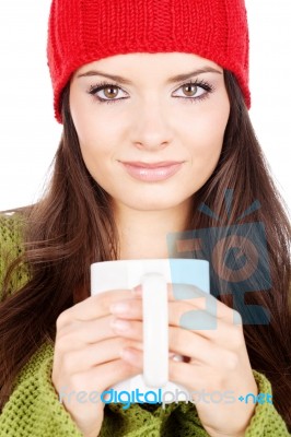 Pretty Brunette Girl Holding A Teapot Stock Photo