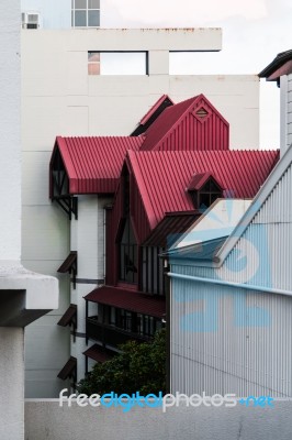 Pretty Building With Red Roof Stock Photo