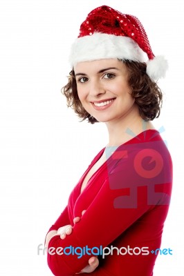 Pretty Charming Woman In Xmas Attire Stock Photo