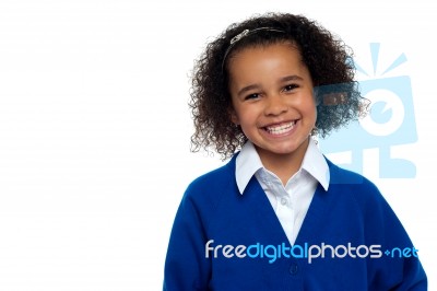 Pretty Elementary School Girl, Curly Hair Stock Photo