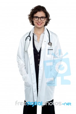 Pretty Female Doctor On White Background Stock Photo