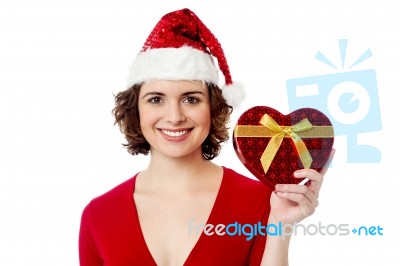 Pretty Female Holding Wrapped Gift Box Stock Photo