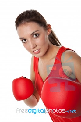 Pretty Girl Boxing Stock Photo