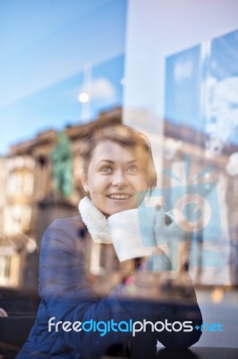 Pretty Girl Drinking Coffee Stock Photo